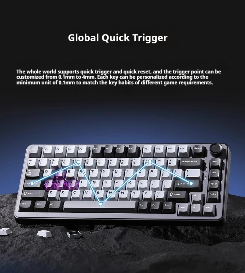 YUNZII Rt75 Magnetic Switch Mechanical Keyboard Wired Gaming Keyboard Rgb Hot Swap Custom Low Latency Gasket Knob PC Accessories