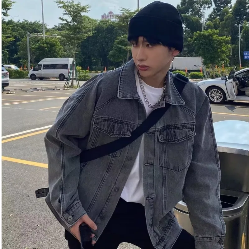 

Autumn Large Size Men's Long Sve Jaet Youthful Artistic Trendy Outerwear for Teens Polyester Casual Faionable Top