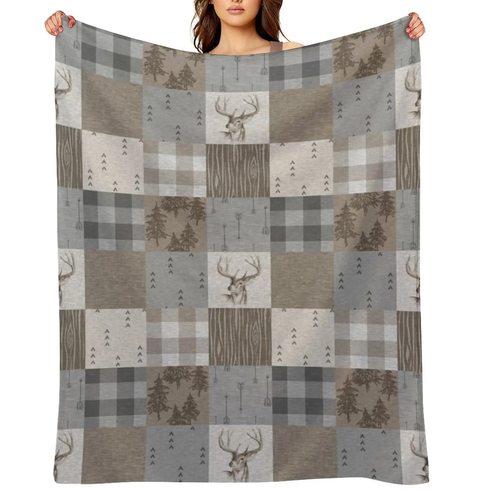 

Deer Patchwork - Rustic Neutrals Throw Blanket cosplay anime Heavy Bed Fashionable for sofa Blankets