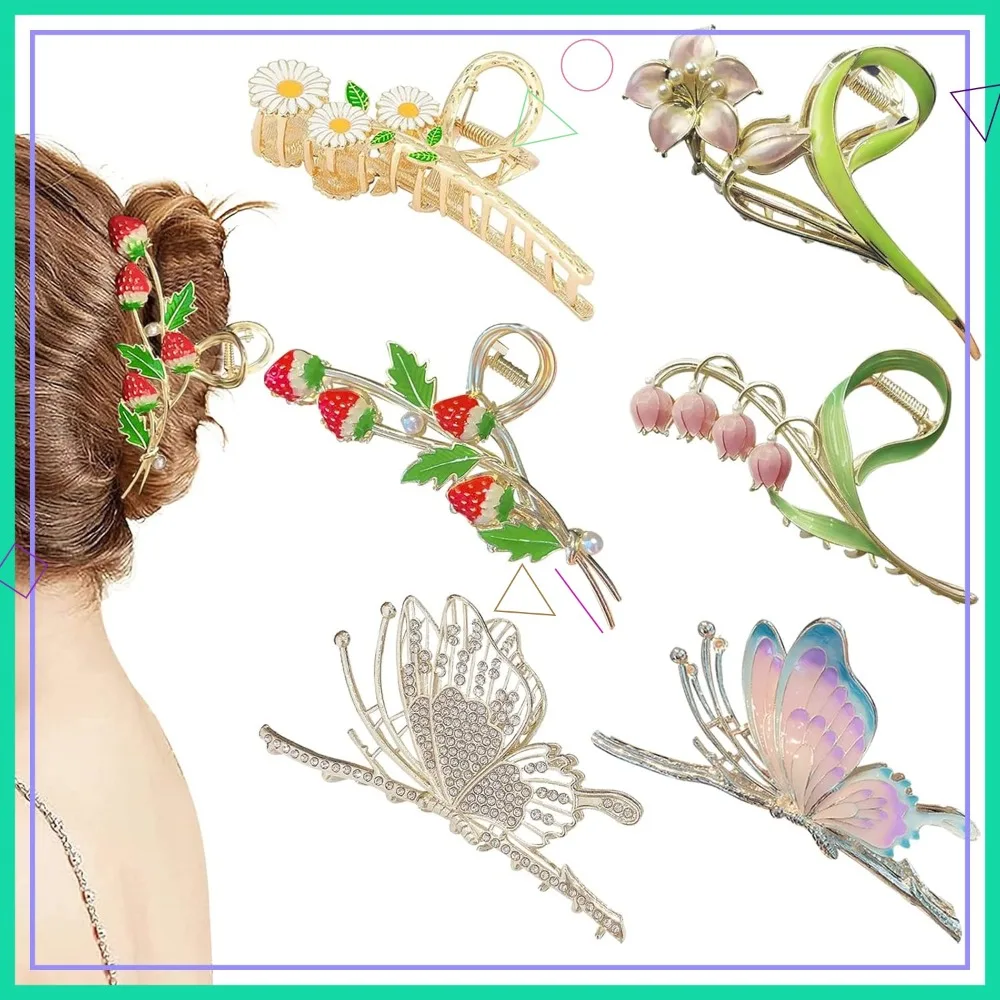 

6 Pcs Large Metal Butterfly & Flower Hair Claw Clips for Thick Hair