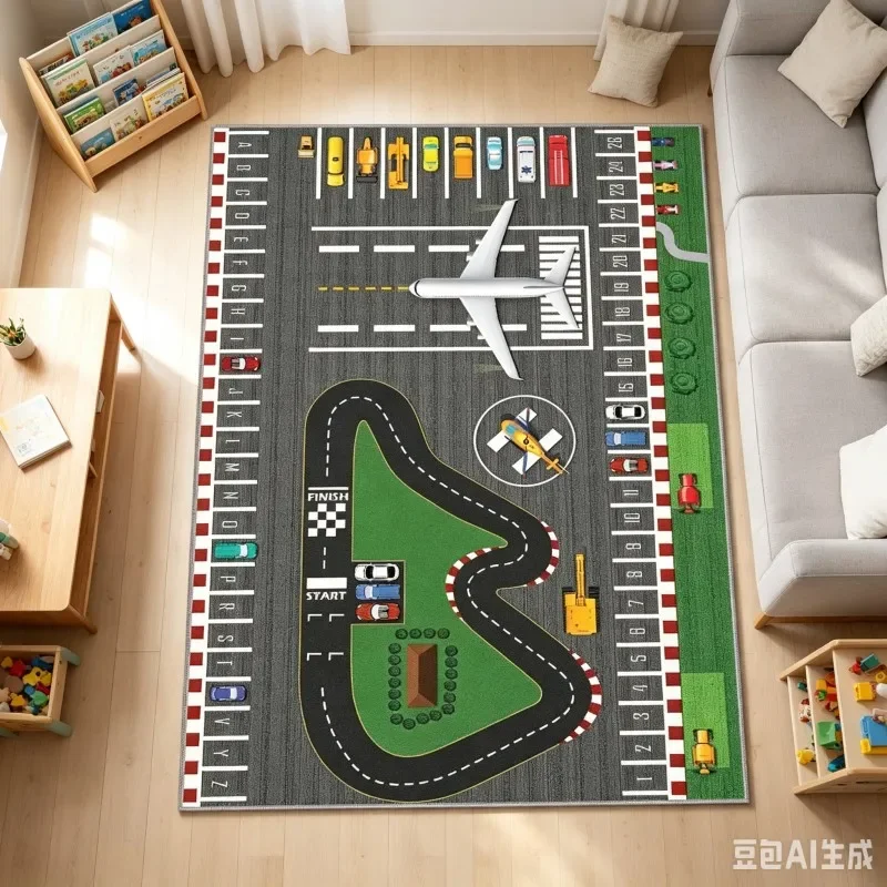 Airport Game Rug, Airport Play Rug, Kids Airplane Runway Carpet, Car Parking Playmat, Fun City Road Mat Educational Rug Carpet