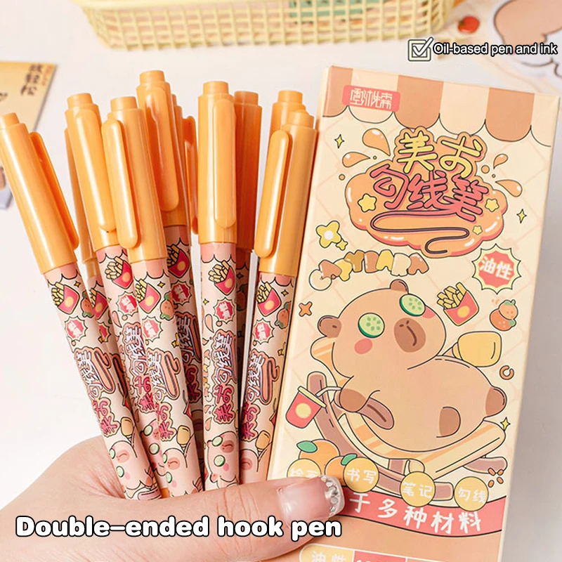 10Pcs Manga Draw Pen Hook Line Pen Waterproof Quick-Drying Double-ended Painting Hook Line Pen Cute Stationery Art Supplies