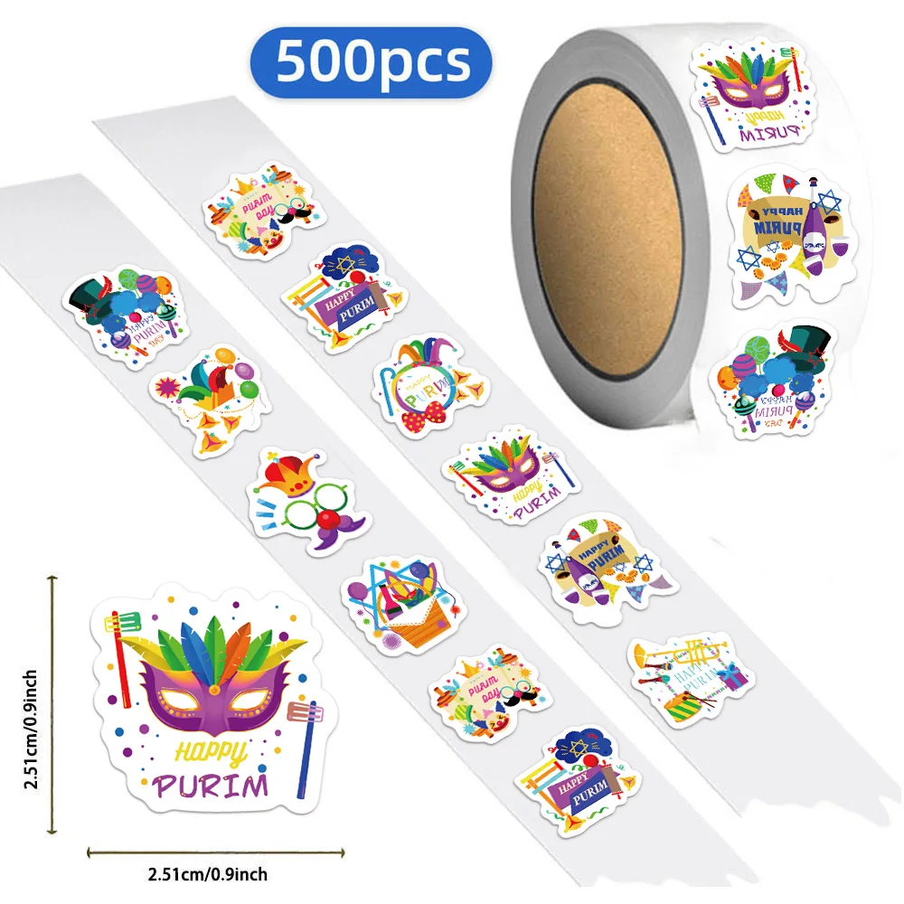 500 個 10 種類の異なるパターン プリム ユダヤ人のプリム祭ロールステッカー 小さなパターン装飾 DIY 荷物ウォーターカップステッカー