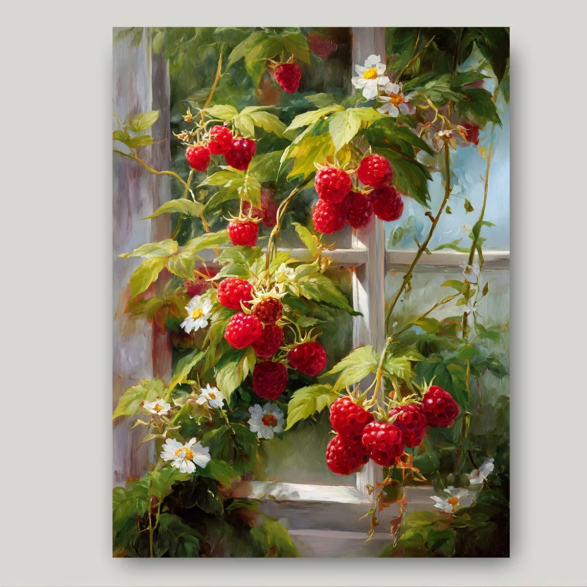1pc Strawberry & White Grape Vine Vine Fruit Still Life, Vintage Botanical Print on Canvas, Canvas Painting for Decor, Christ