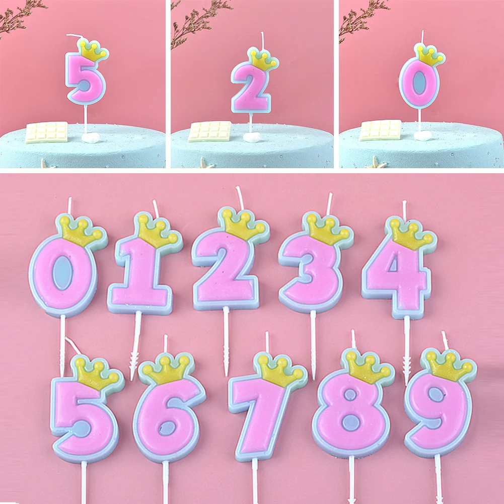 1 Pcs Cute Candy Color Happy Birthday Number Candles 0-9 For Kids Adult Girls Birthday Party Crown Candles Cake 2022 New