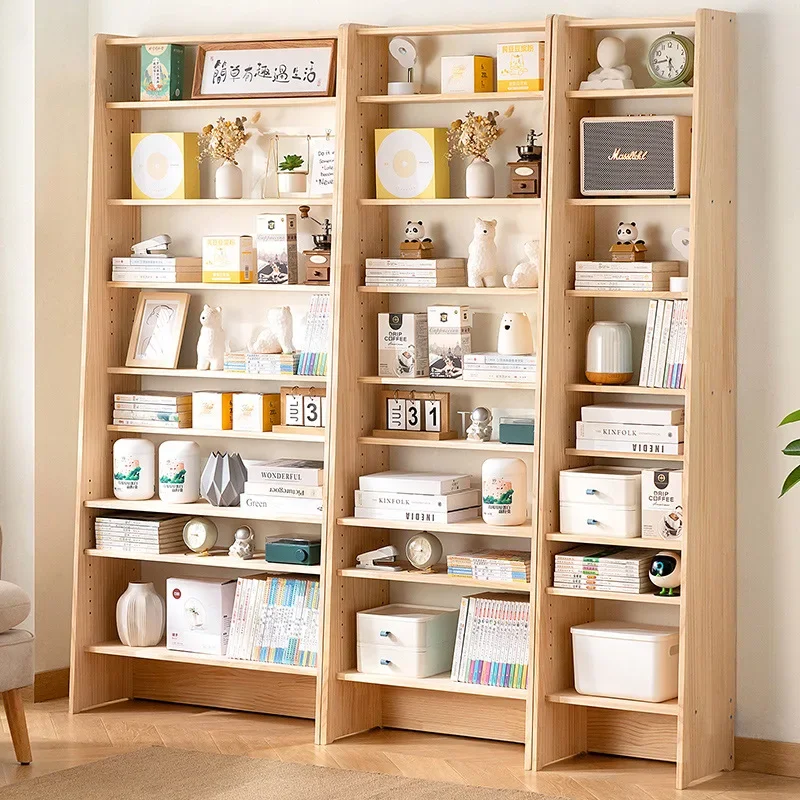 Simple solid wood bookshelf Floor-to-ceiling bookcase Children's reading area Picture book shelf Wall shelf