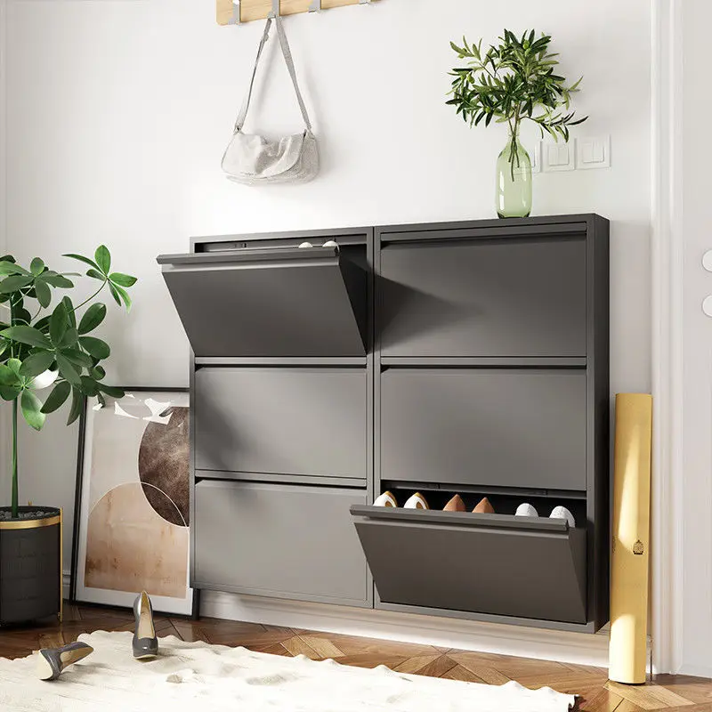 Household steel shoe cabinet, ultra-thin storage cabinet, shoe changing cabinet at the entrance to the door, tipping bucket cabi