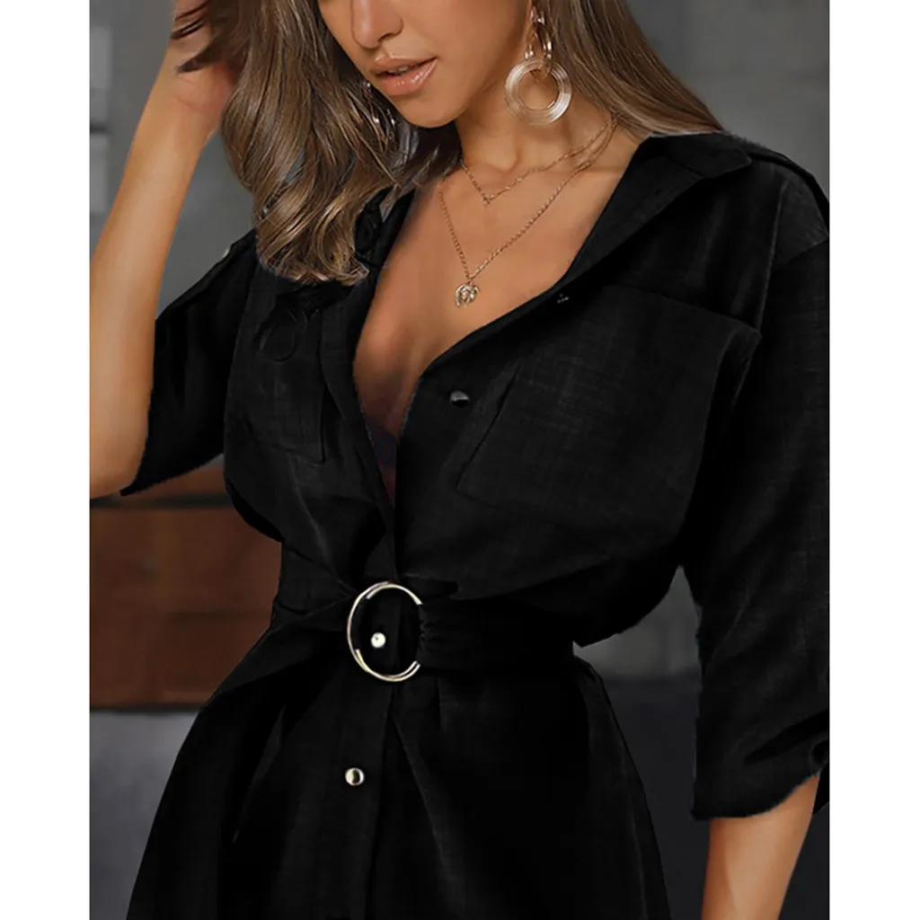 Oversize Button down Shirt Women Dress Mini Sleeve Casual Autum Blouse Work OL Women Tops Plain Shirt Long Womens Loose T Shirts