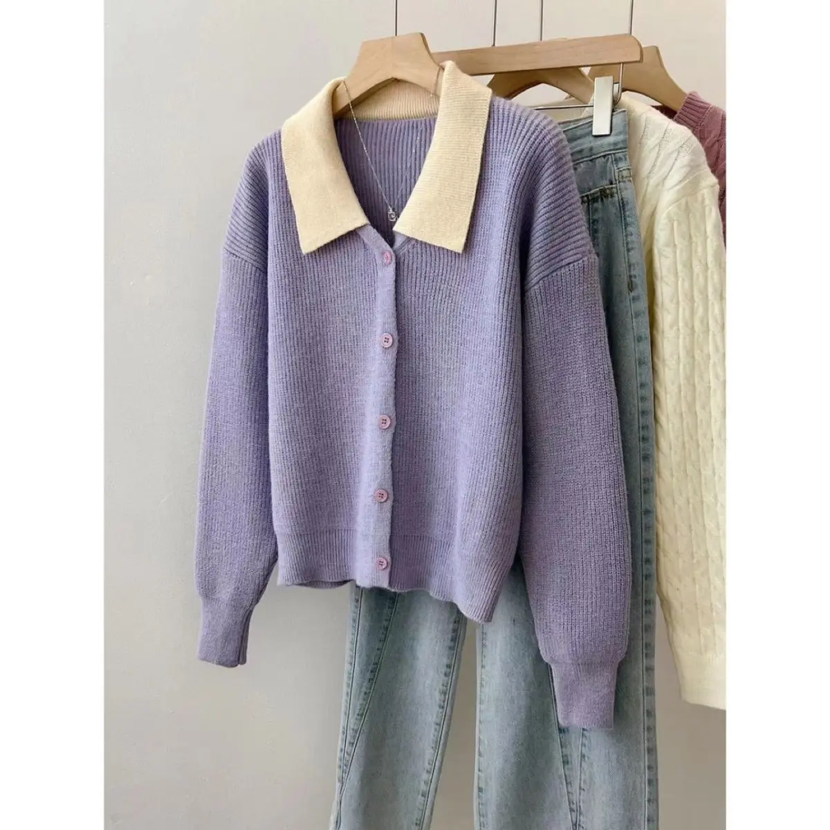 

Korean Fashion Cardigans Sweaters for Women Purple Sweater Women's Cardigan Top Coat for Women Spring and Autumn Women's Coat