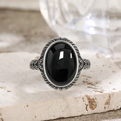 925 Sterling Silver Black onyx Ring vintage silver Ring Natural 10*14mm Amethyst Large Stone Ring Fine Jewelry For Women Men