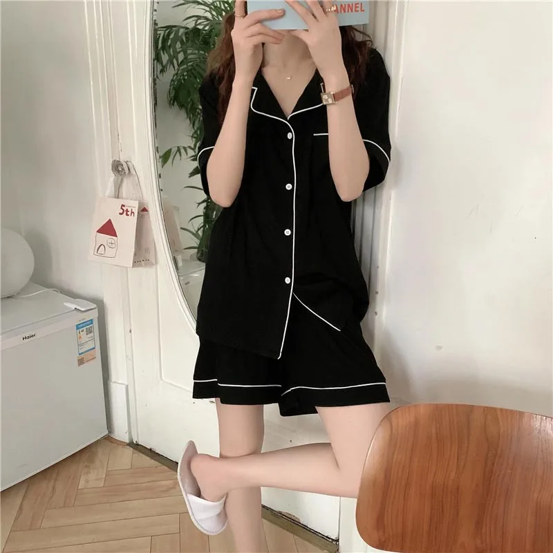 WEALBIRD short sleeve shorts cardigan pajamas women summer home wear two-piece set to wear summer suit summer