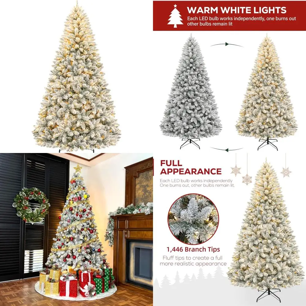 شجرة عيد الميلاد الاصطناعية الثلجية المضاءة مسبقًا بطول 7.5 قدم مع 450 مصباحًا أبيضًا دافئًا LED و1446 نصيحة على حامل معدني #1