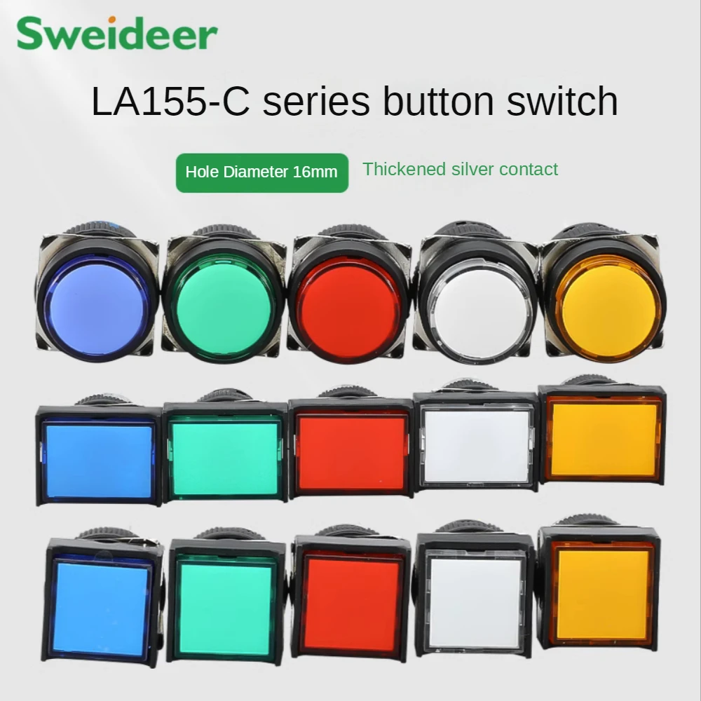 Button Switch LA16 Self Locking Reset Miniature Circle Square Power Supply 16mm Silver Contact Push Button Switch Without Light