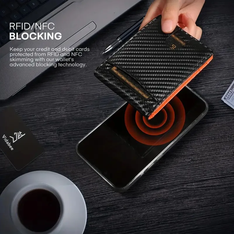 Schlanke Geldbörsen für Herren – Herren-Geldbörse aus Leder mit Geldklammer – RFID-blockierende Bifold-Geldbörse mit Vordertasche – minimalistisches Kreditkartenetui – Detail 4