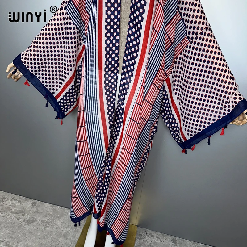 WINYI ملابس الصيف كيمونو أفريقيا بوهو جديد طباعة الشاطئ التستر فستان ماكسي بالأزرار ملابس الشاطئ النساء عباية دبي قفطان فاخر