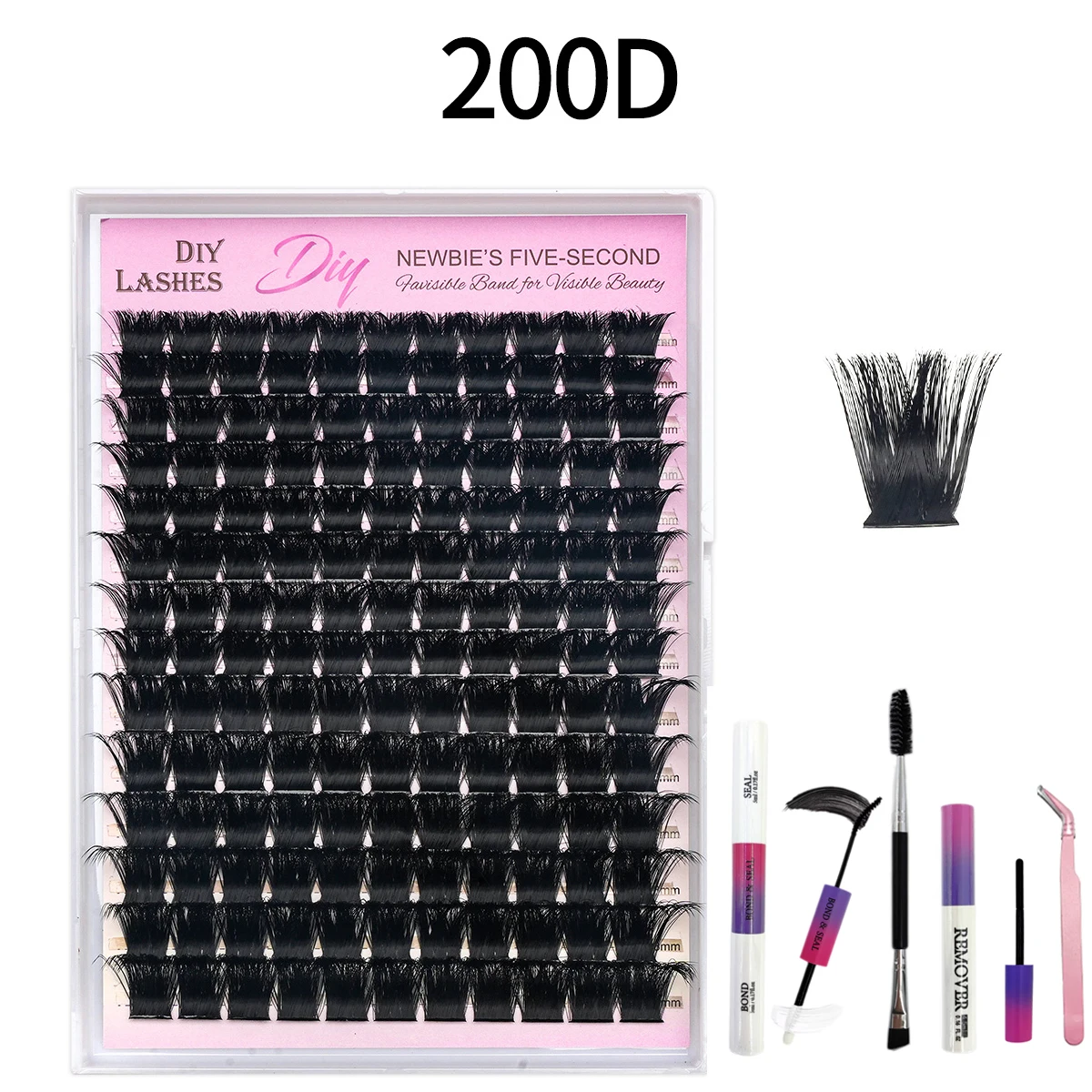 14 filas de pestañas rizadas de visón artificial ruso natural, 200D-100D, grupos de pestañas gruesas, set de pestañas postizas con pegamento y pinzas