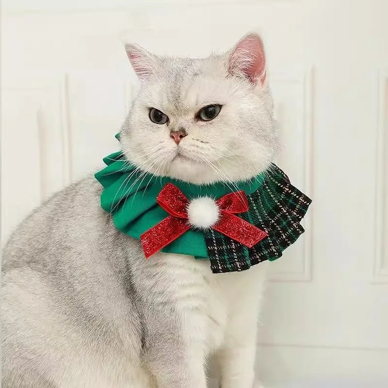 British Style Pet Beret Hat for Cats Dog Christmas Octagonal Cap Collar Bib Set Photo Prop