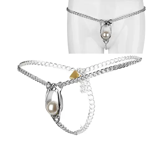 Frauen Keuschheitsgürtel Gerät Metall Vaginalsperre Perlengürtel Harnröhrenschlösser Metallhöschen BDSM Erotik Sexspielzeug für lesbische Paare