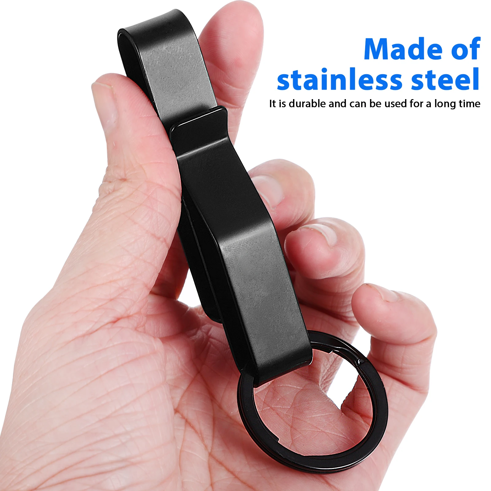

4 pcs Stainless Steel Key Clip Heavy Duty Belt Chain Waist Holders Keychains Black Portable Police Fire Hunting
