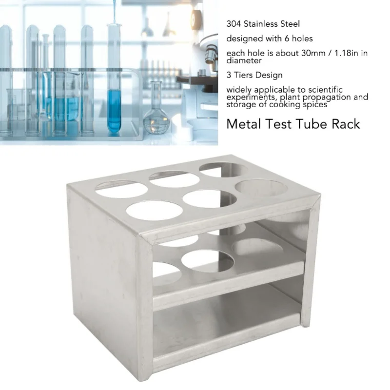 Metal Test Tube Rack 6 Holes 1.18in Strong 3 Tiers Stainless Steel Centrifuge Tube Holder For Laboratory School