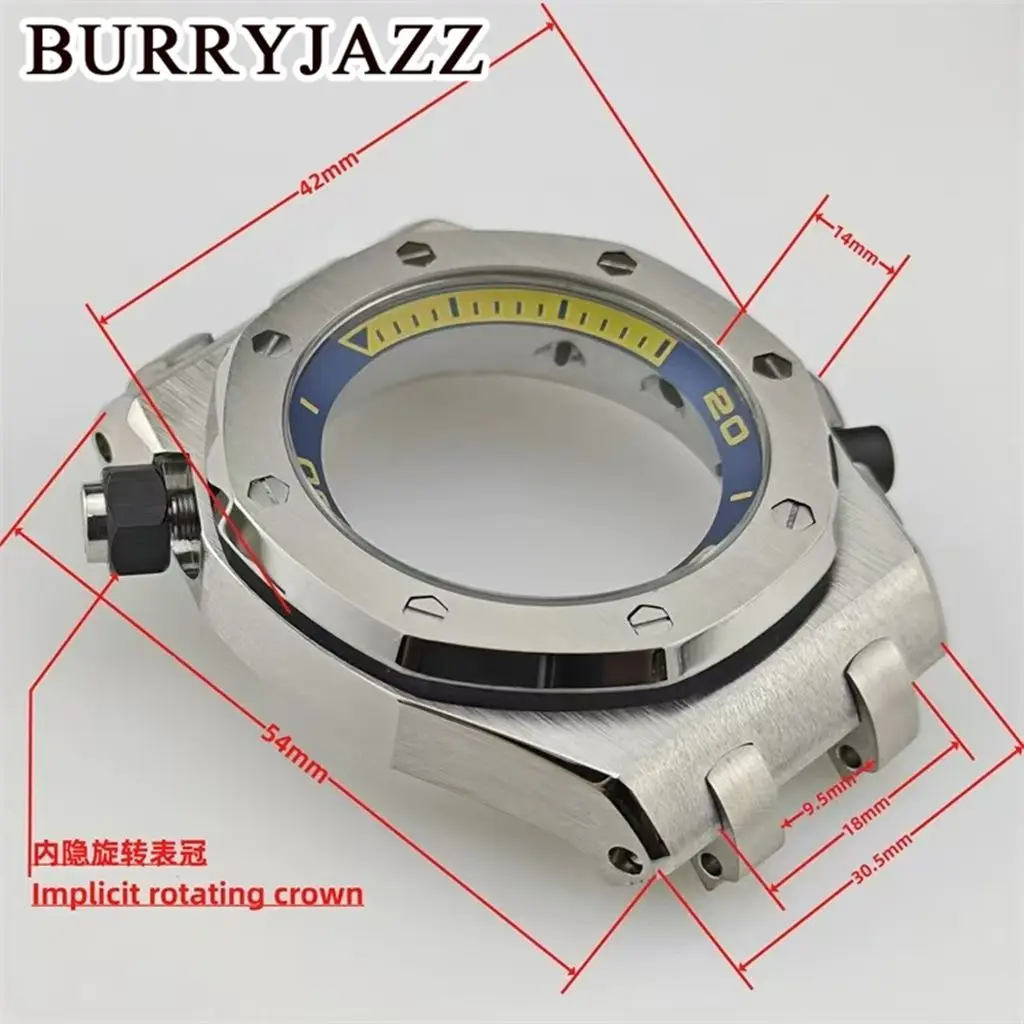 BURRYJAZZ 42 мм серебряный корпус VK63 кварцевые часы с хронографом VK63A Coaetd стеклянный корпус для часов