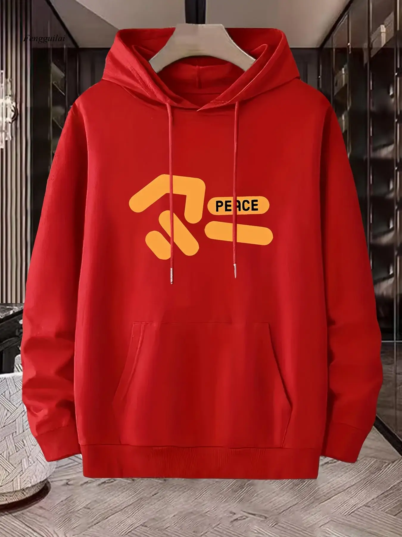 Felpa con cappuccio stile hip-hop con grafica del segno di pace - Felpa nera casual, manica lunga, lavabile in lavatrice per l'autunno