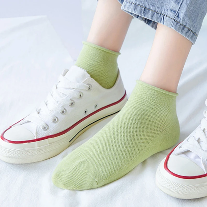 Girl Socks Woman Pair No 1 Show Cotton Mesh Breathable Edge Loose Cute Candy Color Japanese Style Harajuku Ankle Diabetic Socks