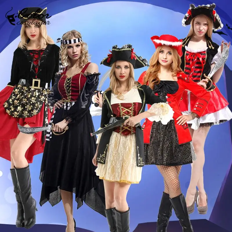 

Color Cosplayer Pirate Costume Carnival Captain Cosplay Costume Medieval Dress Up Women Dress Suit Vintage European Clothing