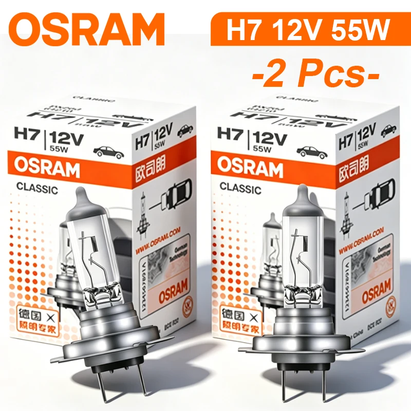 Lâmpada Halógena Original OSRAM H7 64210 PX26d Padrão Hi/Lo para Farol de Carro 12V 55W 3200K Lâmpada de Farol Automotivo OEM 1 unidade 2 unidades
