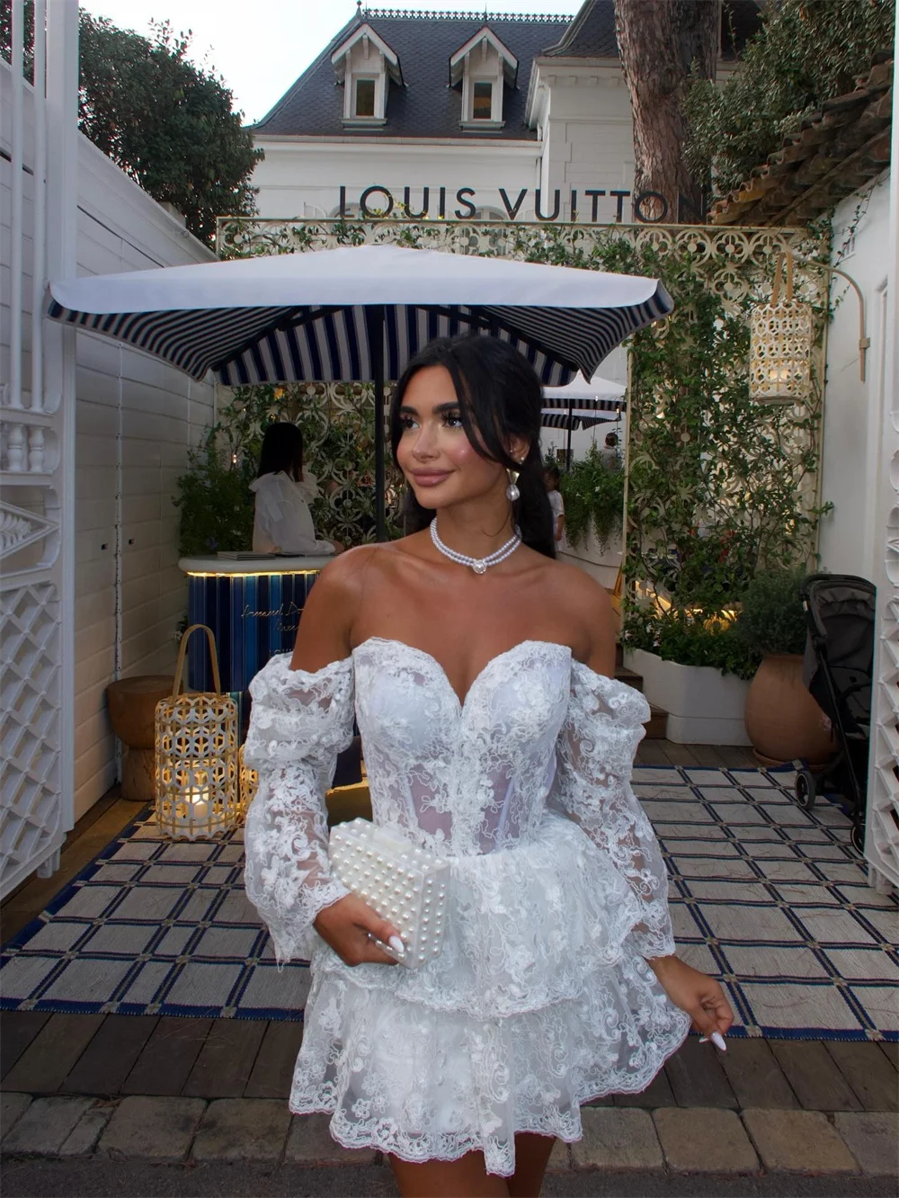 Amanda Aangepaste A-lijn Mini Kant Bloemen Prom Dress Sweetheart Hals vestidos de noche Pofmouwen After Party Formele Avond