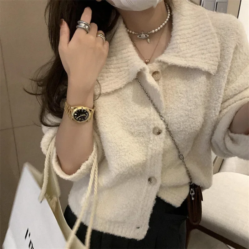 POLO Wool Soft Waxy Sweater Loose Button Coat Autumn 2024 New Knitted Cardigan for Women