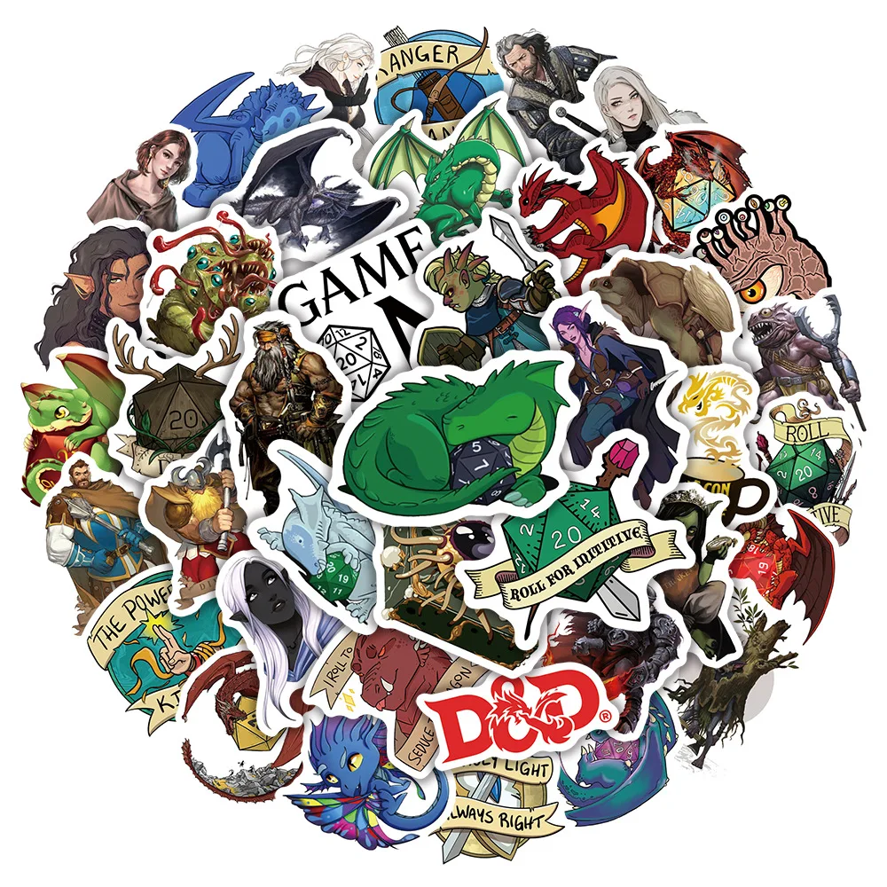 50Pcs Dungeons DND Dragons Gifts Stickers Pack, Dragon Stickers for Kids Teens Adults Glueewee Vinyl Waterproof Stickers