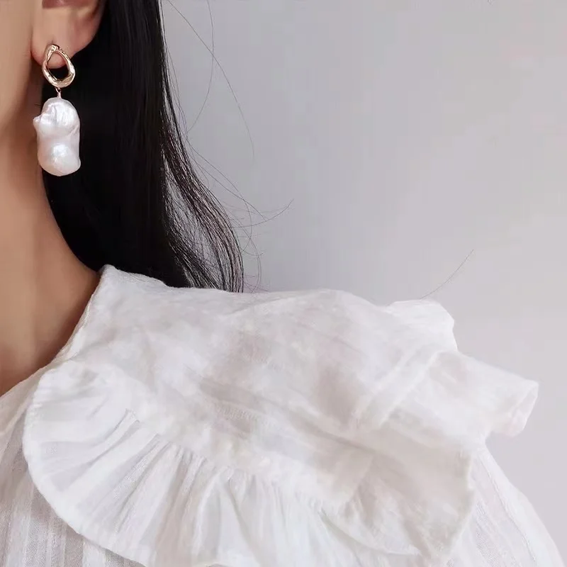 Handmade Design French Vintage Natural Irregular Baroque Freshwater Pearl Earrings Exaggerated Earrings Women\'s Jewelry Gifts