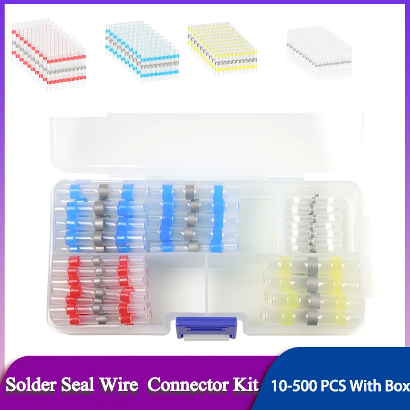 

10-500pcs Solder Seal Wire Connectors Kit Waterproof Heat Shrink Butt Splice & Crimp Terminals for Electrical Cable Repair