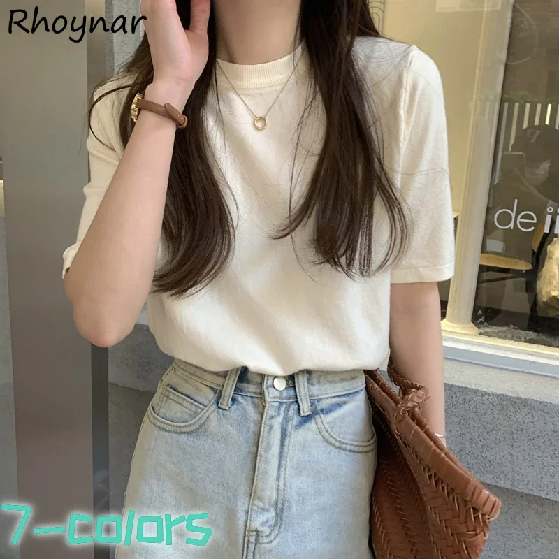 Various Colors Short Sleeve T-shirts Women Summer All-match French Style Tender Knitted Popular Casual Cozy Young Ins