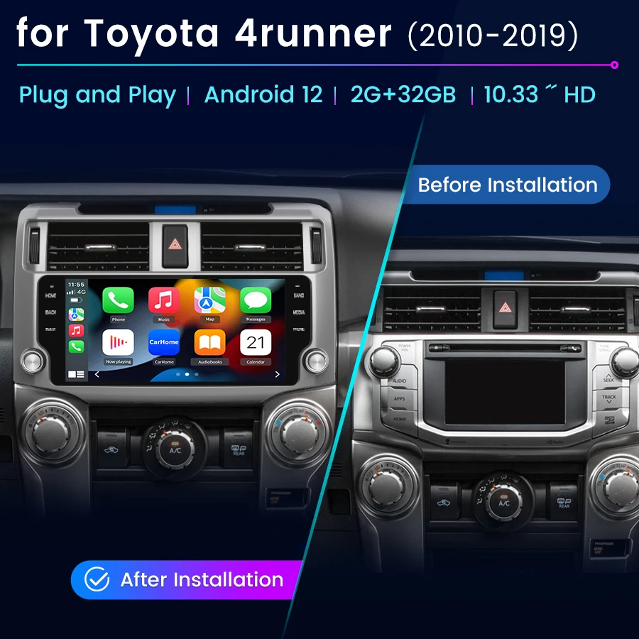 Junsun Car Stereo For Toyota 4Runner 2010-2019 Android 10.33 inch Car Radio Wireless Carplay Android Auto DSP WiFi GPS Navigatio