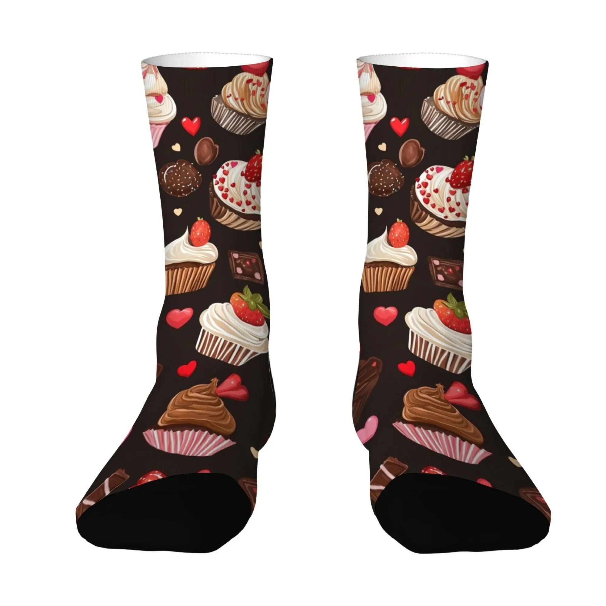 1 par de calcetines de moda para parejas con temática gourmet, cómodos y transpirables, perfectos para salidas, dátiles, calcetines a media pantorrilla con estampado de postre Retro