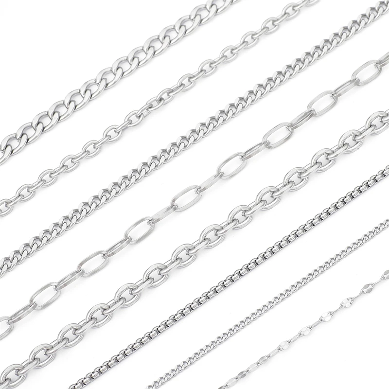 1M/Bag Multi Styles Stainless Steel Jewelry Chain Cuban Link Chain Basic Punk Chain for Necklace Bracelet DIY Jewelry Making