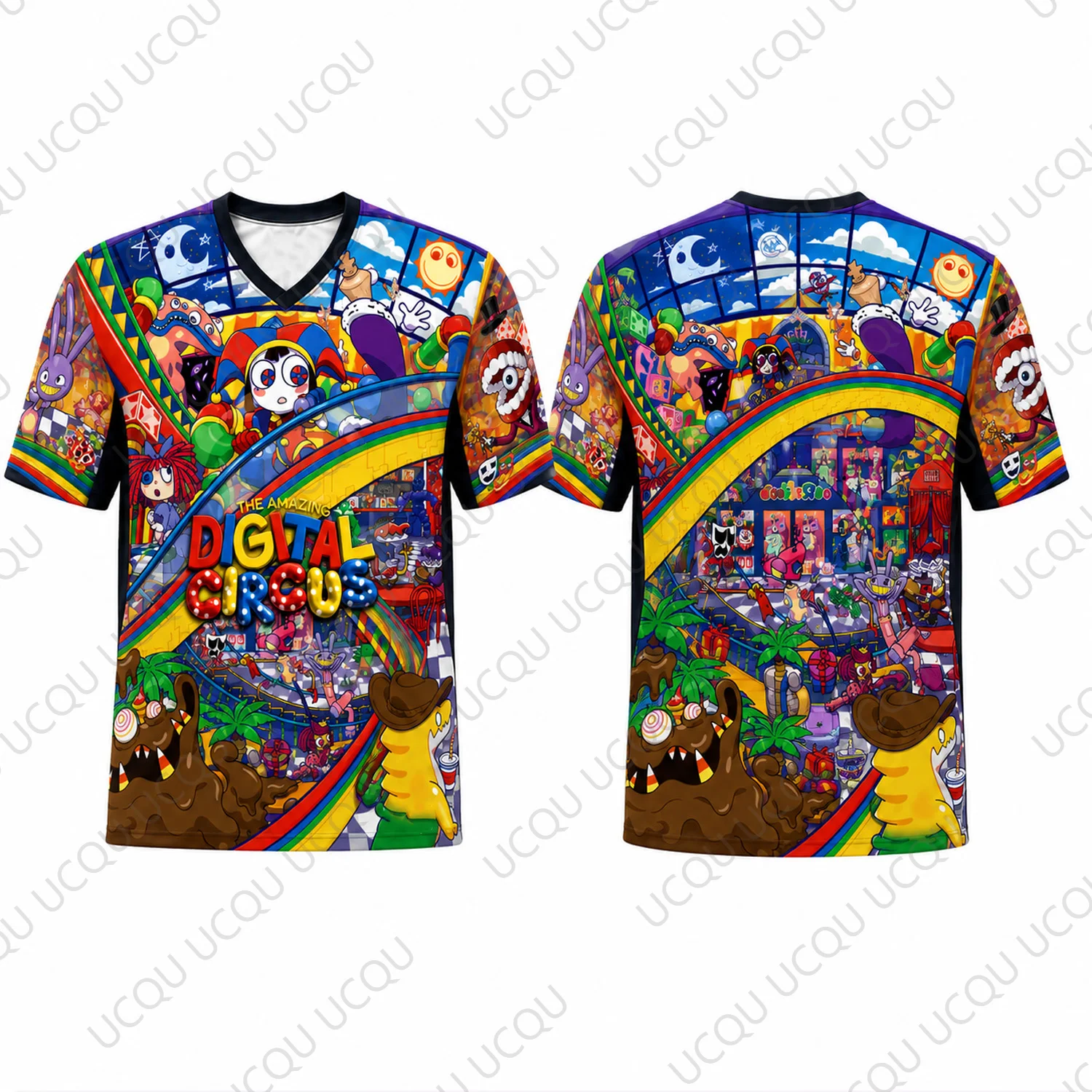 2026 Summer THE AMAZING DIGITAL CIRCUS All Over Print Jersey Short Sleeve V Neck Cartoon Fan Shirt Men Women Kids