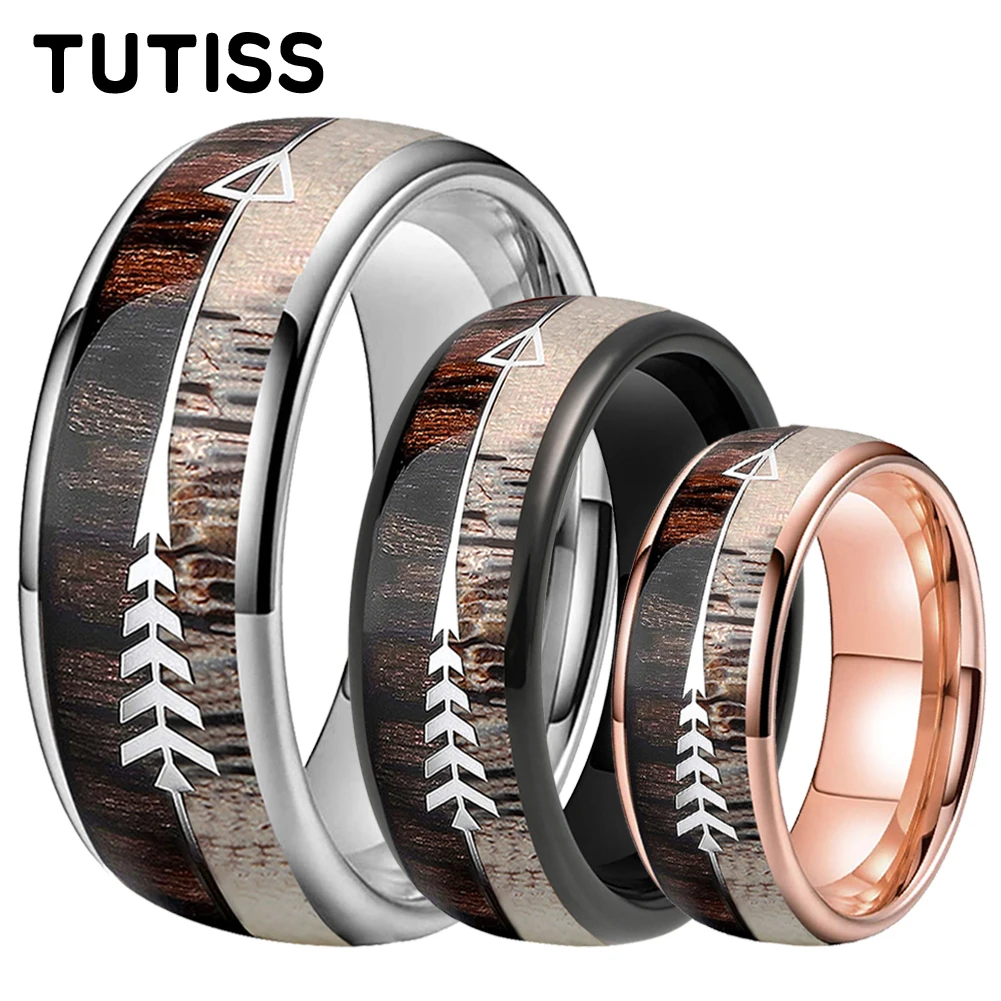 

TUTISS 8mm Elegant Dear Antler Ring Tungsten Engagement Wedding Band Men Women Fashion Jewelry With Arrow Inlay