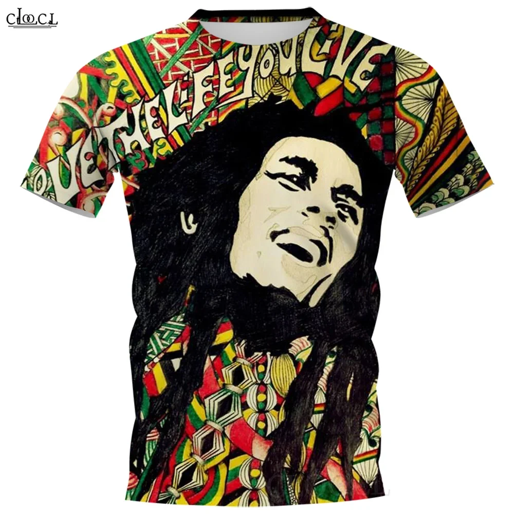 

Мужская футболка с принтом CLOOCL Bob Marley, регги, певица, топы в стиле хип-хоп с короткими рукавами, свободная футболка, летняя одежда, большие размеры