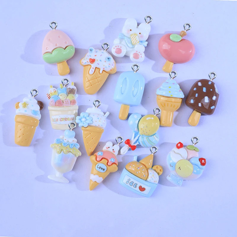 

20Pcs Resin Sweet Ice Cream Charms For Earring Necklace Keychain DIY Handmade Jewelry Making Pendants Decoration Accessories