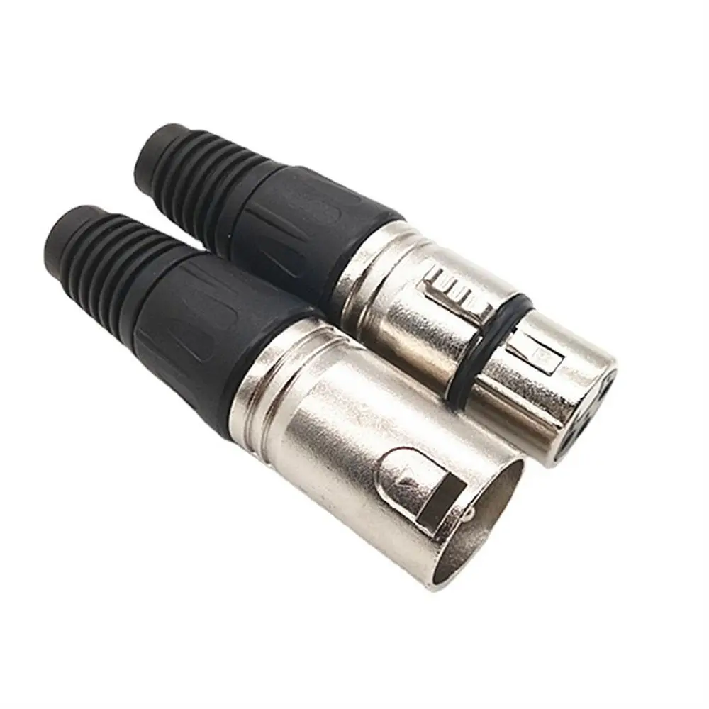 1Pc 3 Pin XLR Male/Female Plug Wire Connector 3 Poles XLR Microphone Plug MIC Cable Terminal Connector Black Silver