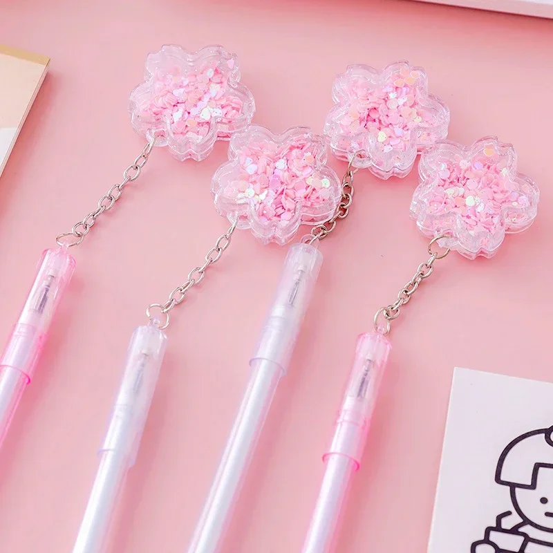 2pcs Pink Cherry Gel Pens Cute Sakura Pendant Needle Pens 0.5mm Quick Drying Ballpoint Pens Japanese Stationery Office Supplies