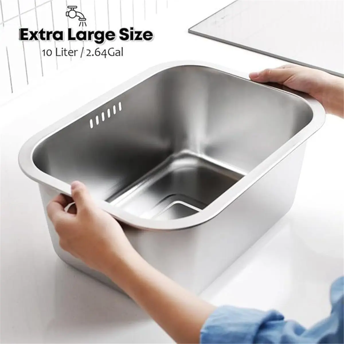 

KSOL Portable Washing-Up Bowl Large Stainless Steel Dishpan, Multipurpose Kitchen Sink Bowl Dish Tub Vegetable Washing Basin