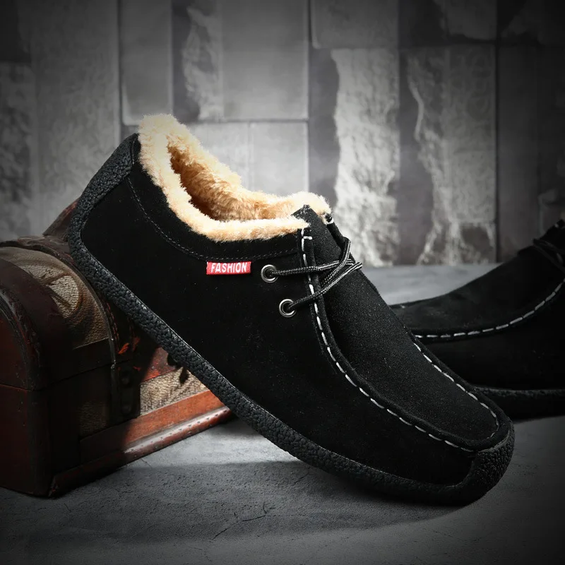 

Velvet Warm Fur Snow Shoes Men's Suede Leather Winter Boots Non-slip Men Shoes Chunky Casual Shoes Mens Luxury Flats Plus Size