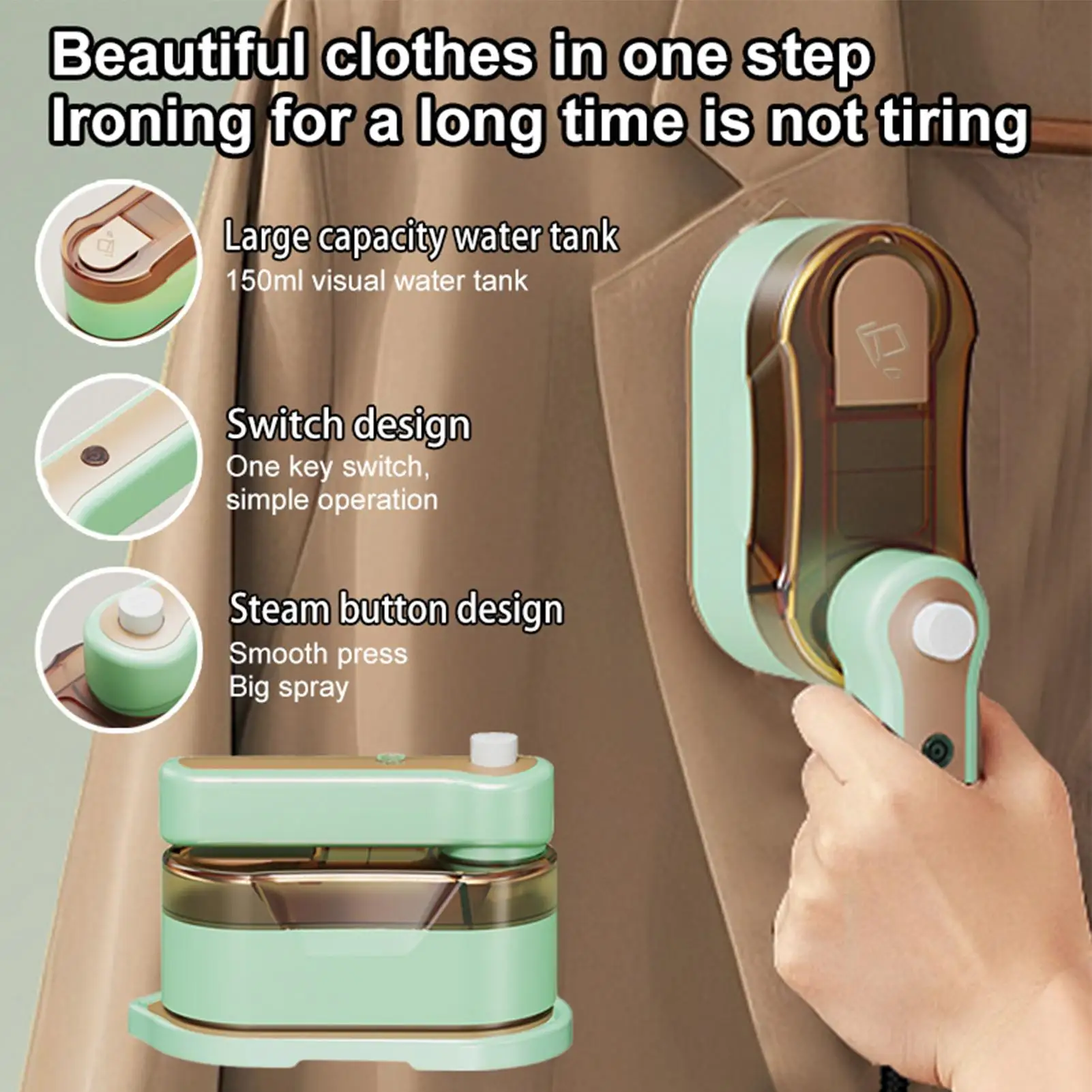 

Отпариватель для одежды, портативный ручной отпариватель, утюг с поворотной ручкой на 180 градусов, гладкий отпариватель для одежды, паровой утюг для отпуска