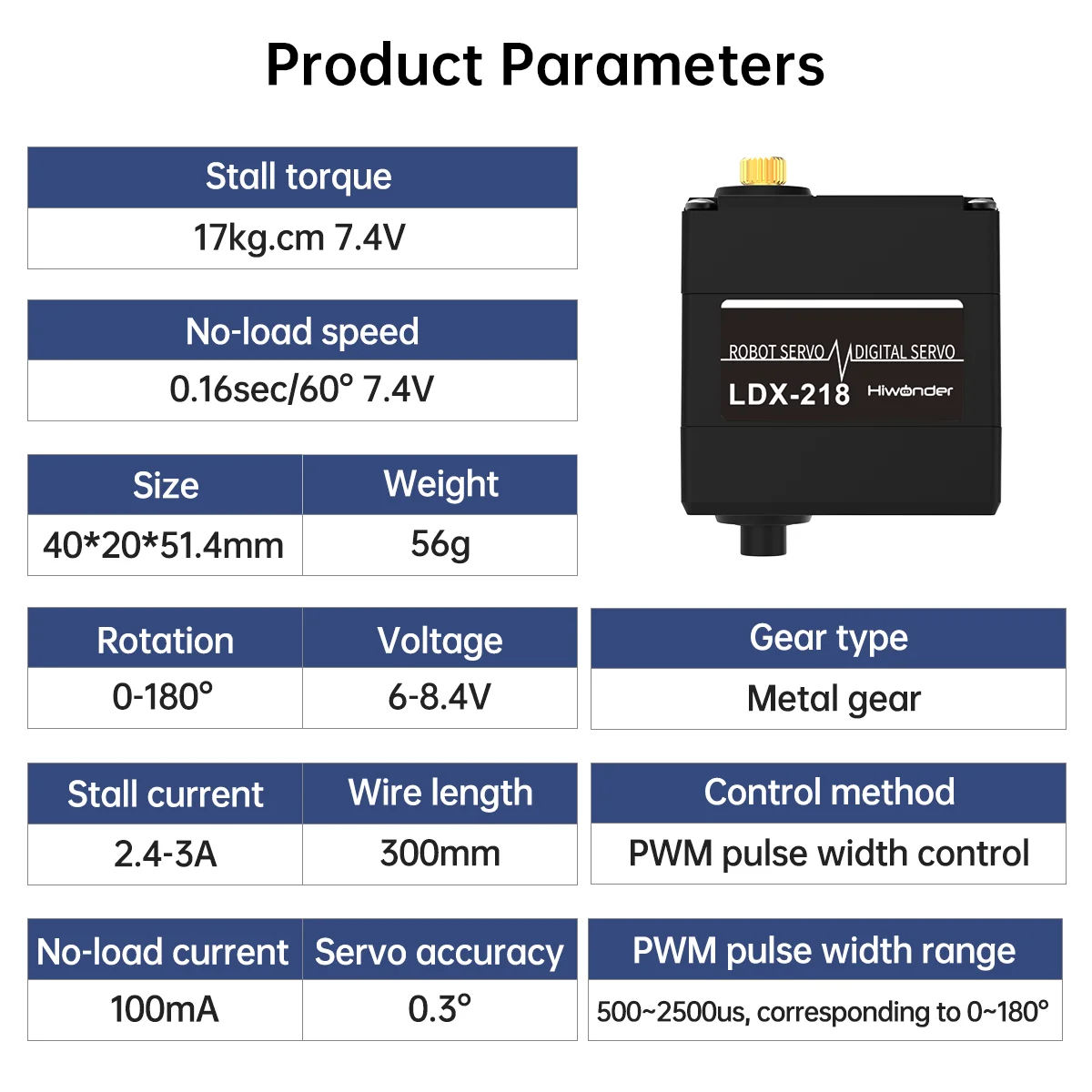 Hiwonder LDX-218 Full Metal Gear Digital Dual Ball Bearing Servo for Robot (Control Angle 180)