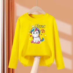 2024 Pony Cartoon Dress Baby Girls Cotton T-shirt Long sleeved Autumn Tops Little Girl Casual Tess