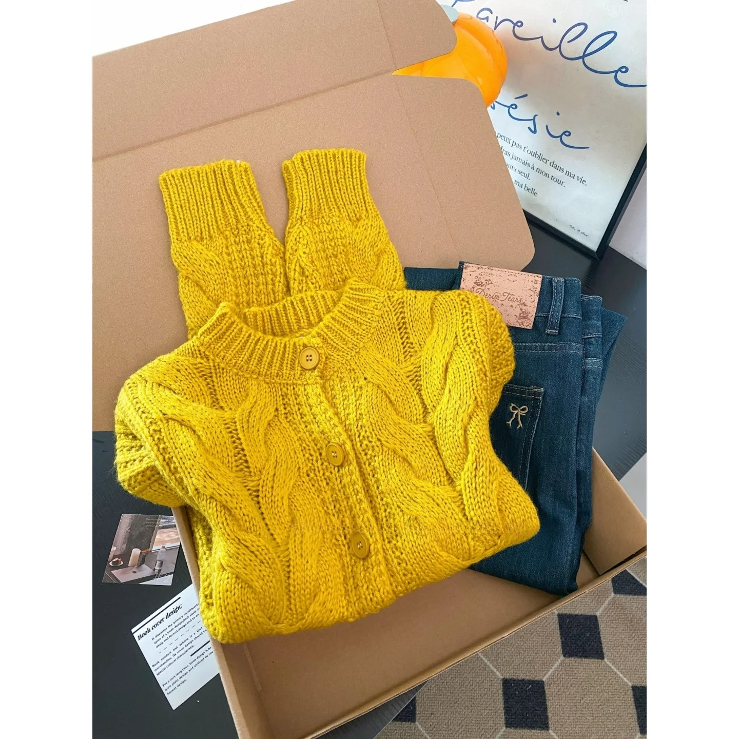 

Женский желтый вязаный свитер Jaet с вырезами, мягкий открытый кардиган, корейский тренд, осень-зима, модный